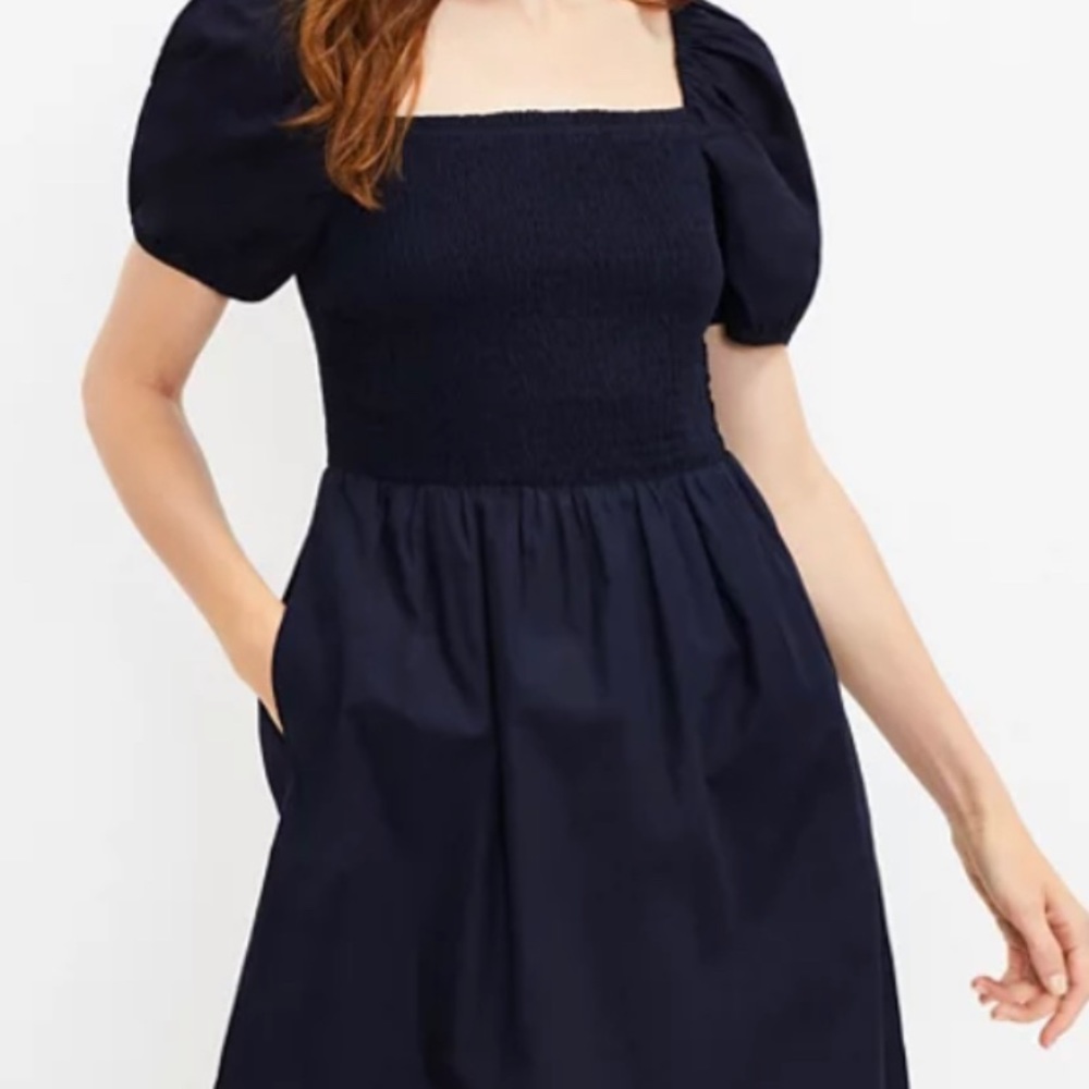 Smocked Puff Sleeve Loft Dress Sz Small